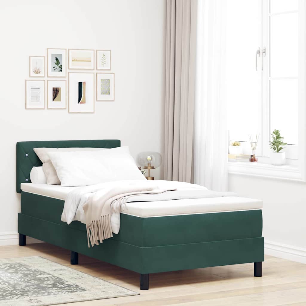 Letto a molle con materasso Verde Scuro 90 x 190 cm Velluto