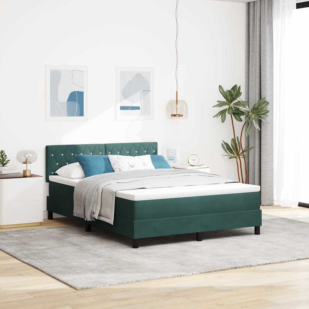 Letto a molle con materasso Verde Scuro 140 x 190 cm Velluto | homemem39