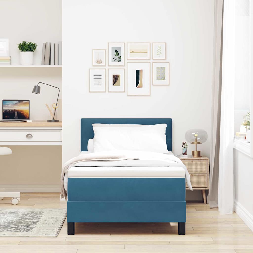 Letto a molle con materasso Blu Scuro 90 x 190 cm Velluto | homemem39
