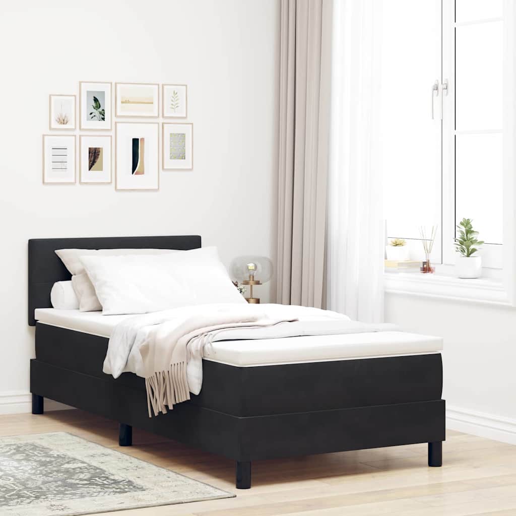 Letto a Molle con Materasso Nero 100 x 200 cm Tessuto