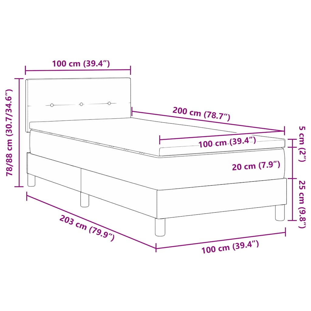 Letto a Molle con Materasso Nero 100 x 200 cm Tessuto