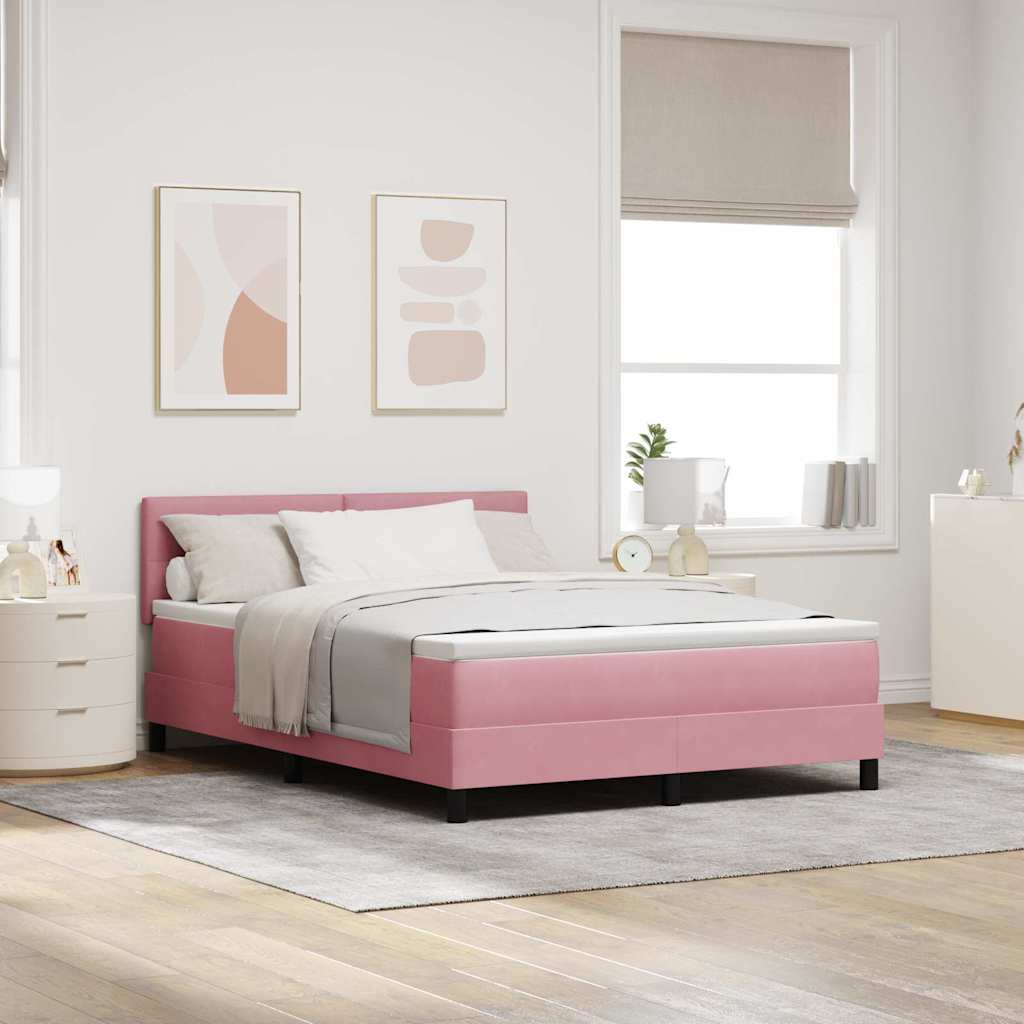 Letto a molle con materasso Rosa 160 x 200 cm Velluto | homemem39