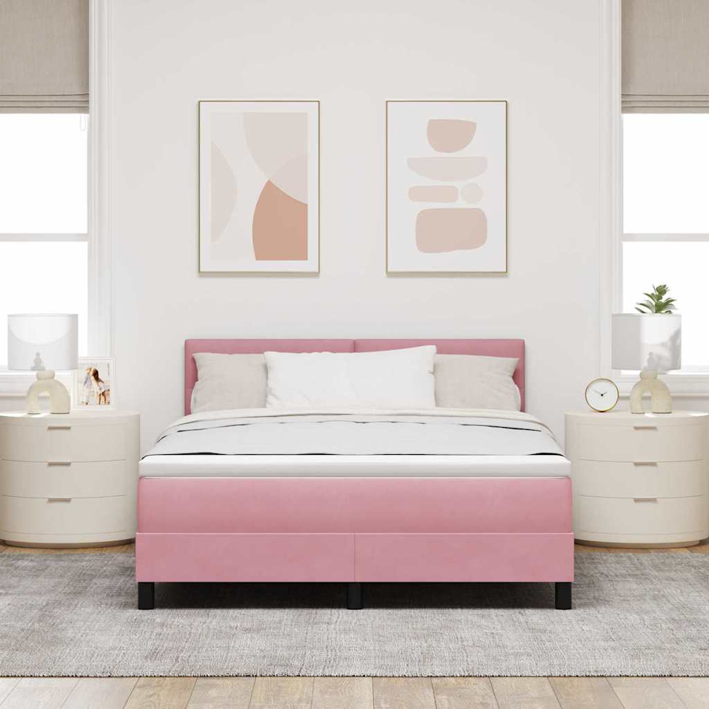 Letto a molle con materasso Rosa 160 x 200 cm Velluto