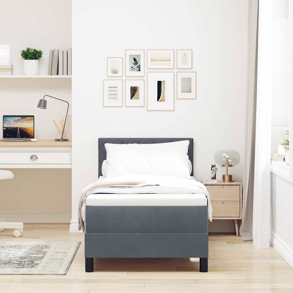 Letto a molle con materasso Grigio scuro 80 x 200 cm Velluto