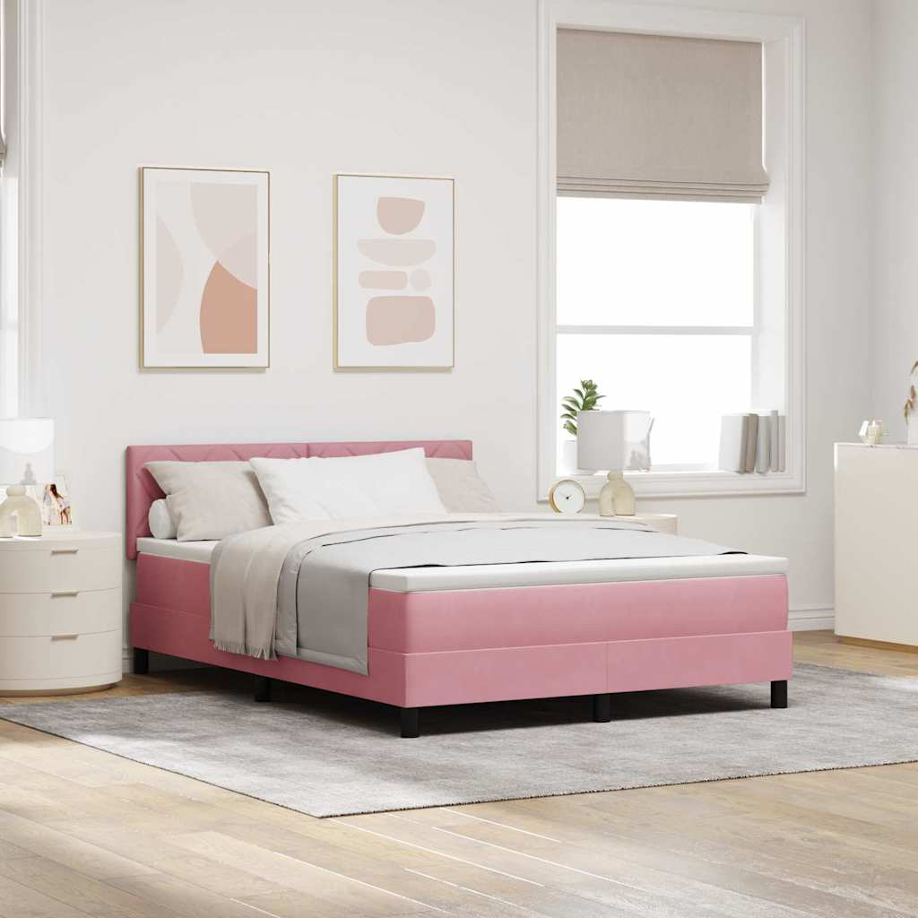 Letto a molle con testiera Rosa 140 x 190 cm Velluto | homemem39