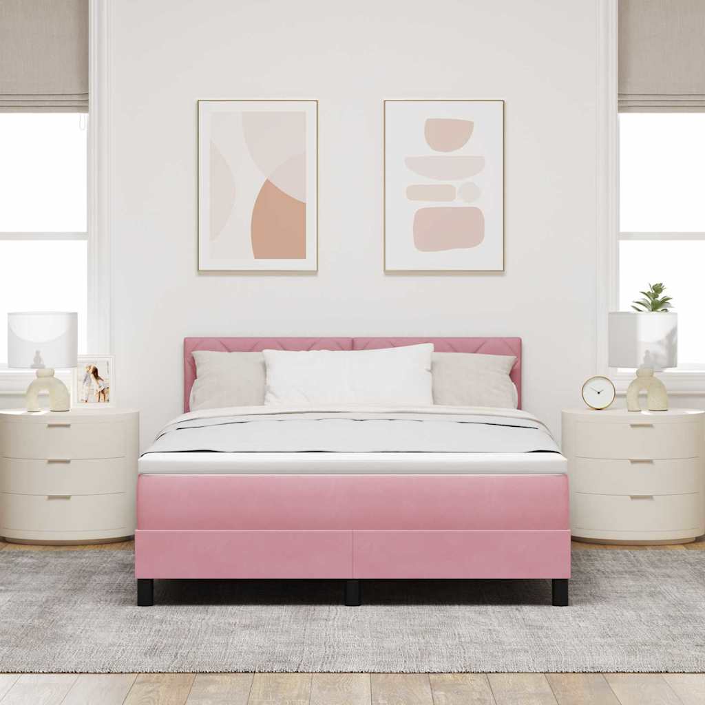 Letto a molle con testiera Rosa 140 x 190 cm Velluto | homemem39