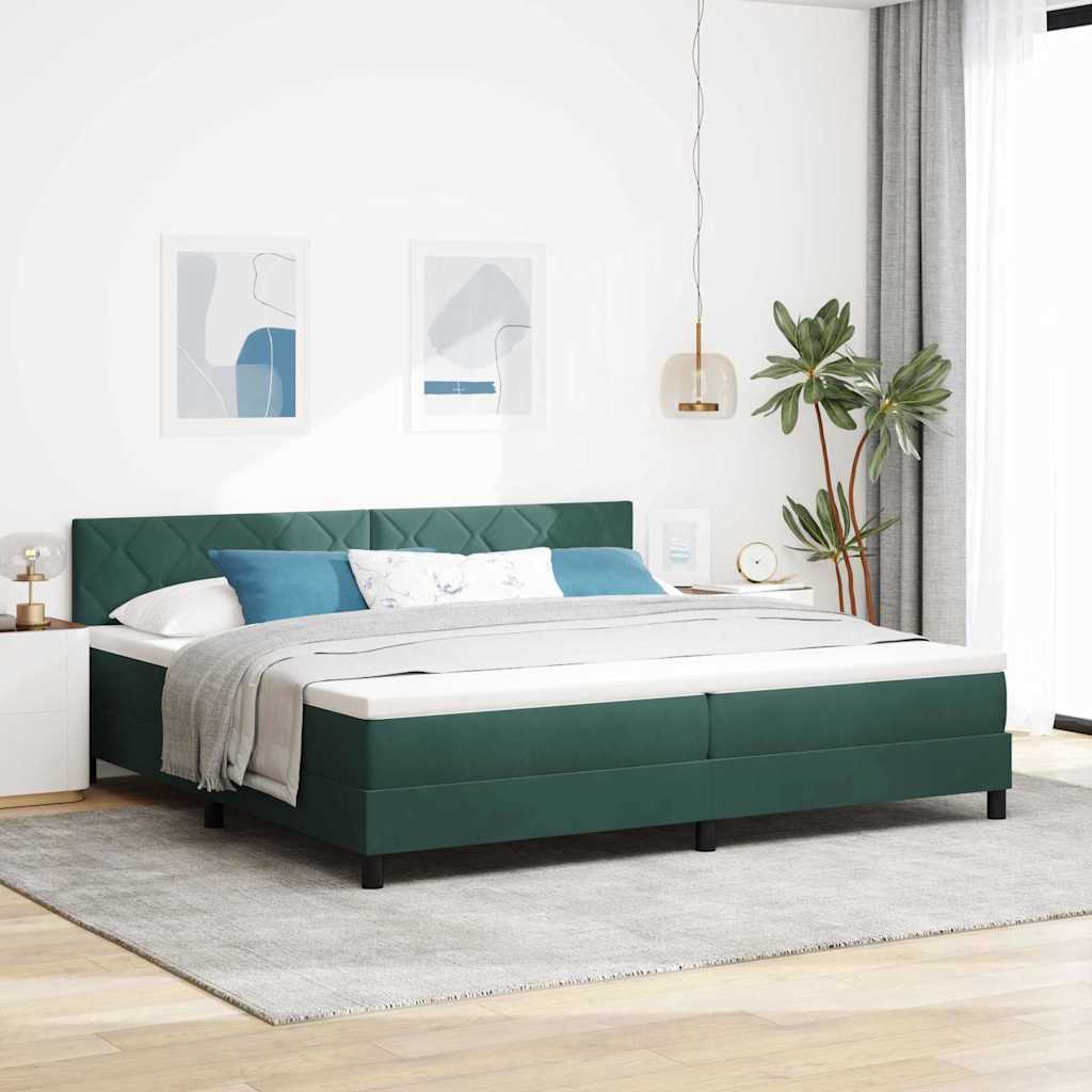 Letto a molle con materasso Verde Scuro 200 x 200 cm Velluto