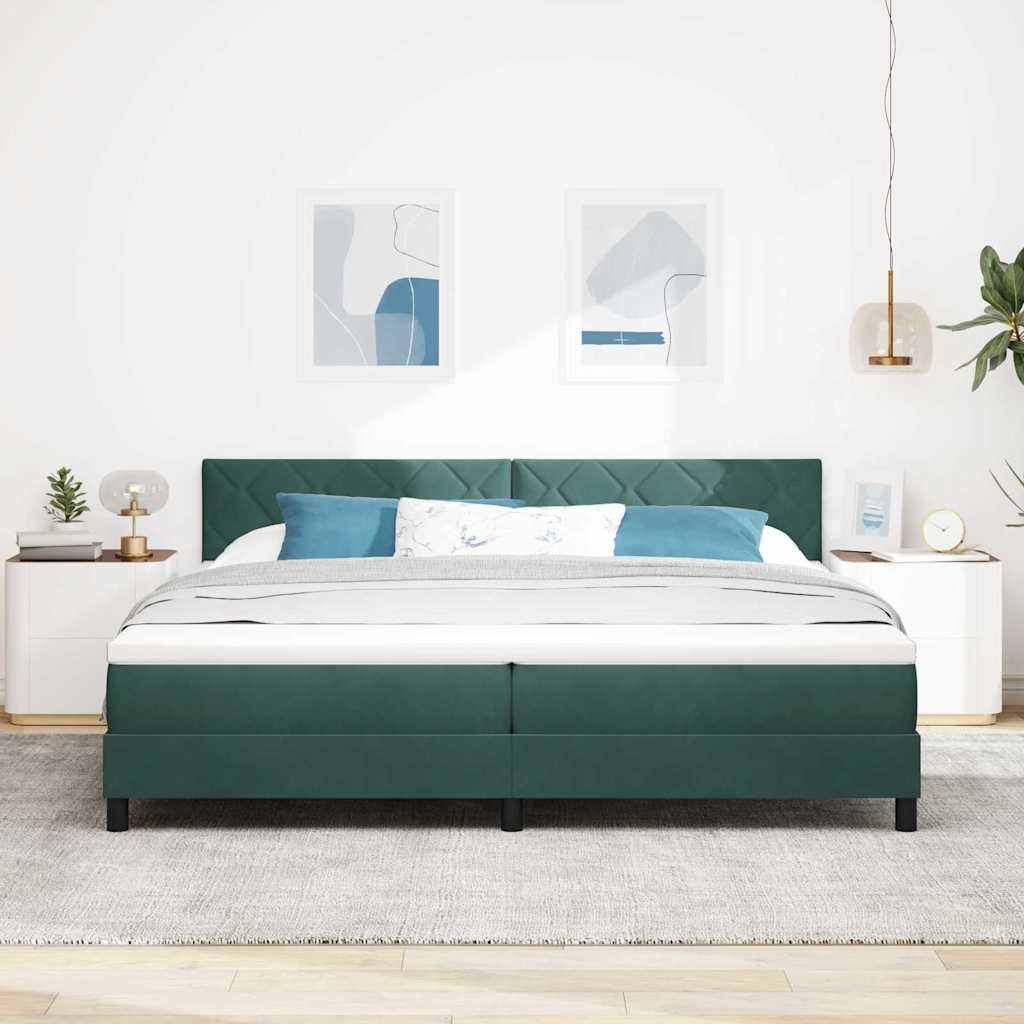 Letto a molle con materasso Verde Scuro 200 x 200 cm Velluto