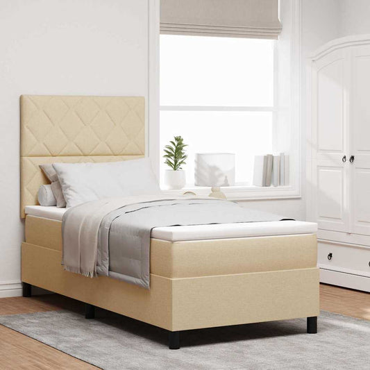 Letto a molle con materasso Crema 100 x 200 cm Tessuto