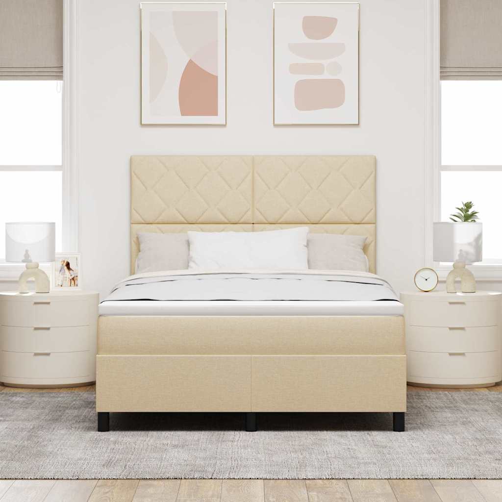 Letto a molle con testiera Crema 140 x 190 cm Tessuto