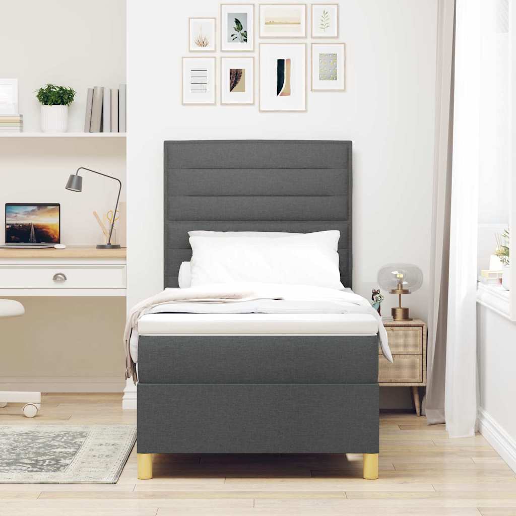 Letto a molle con materasso Grigio scuro 90 x 190 cm Tessuto | homemem39