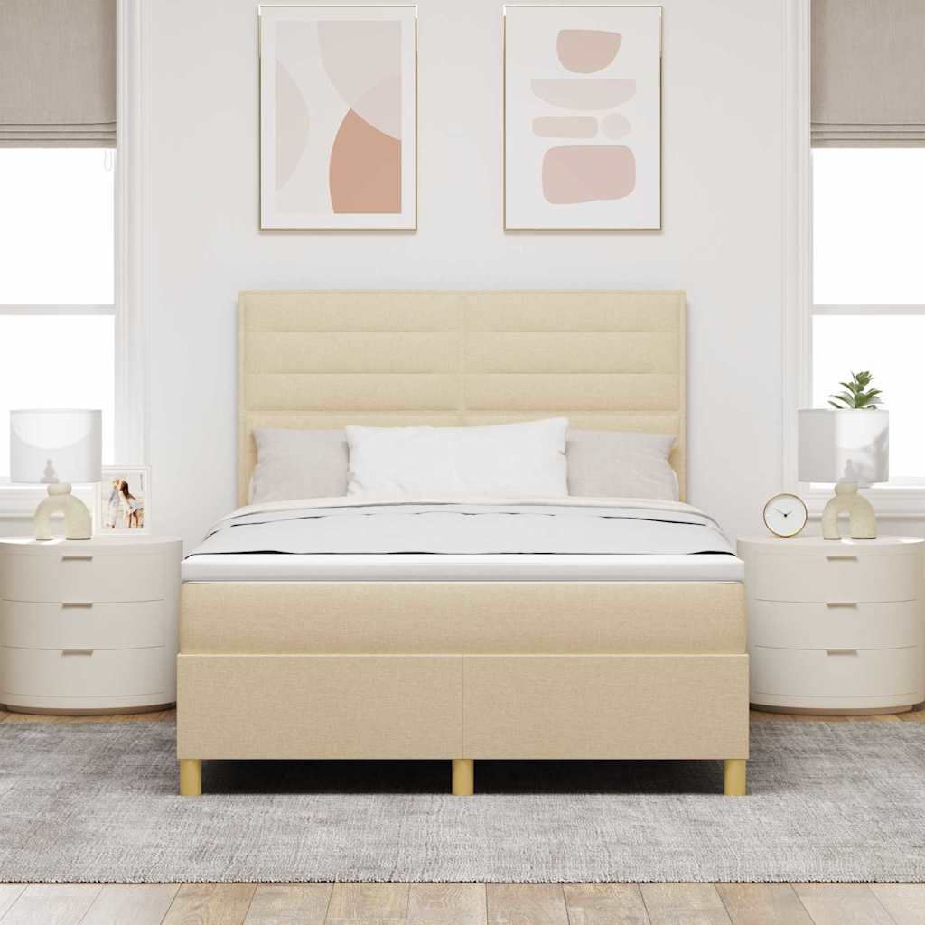 Letto a molle con materasso Crema 140 x 190 cm Tessuto | homemem39