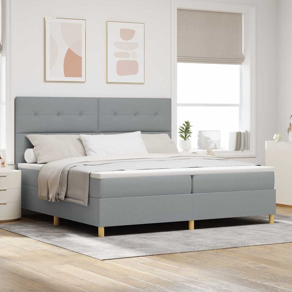 Letto a molle con testiera Grigio chiaro 200 x 200 cm Tessuto