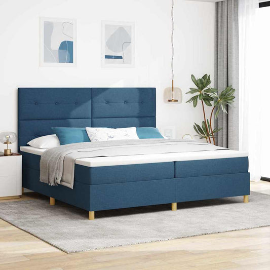 Letto a molle con testiera Blu 200 x 200 cm Tessuto