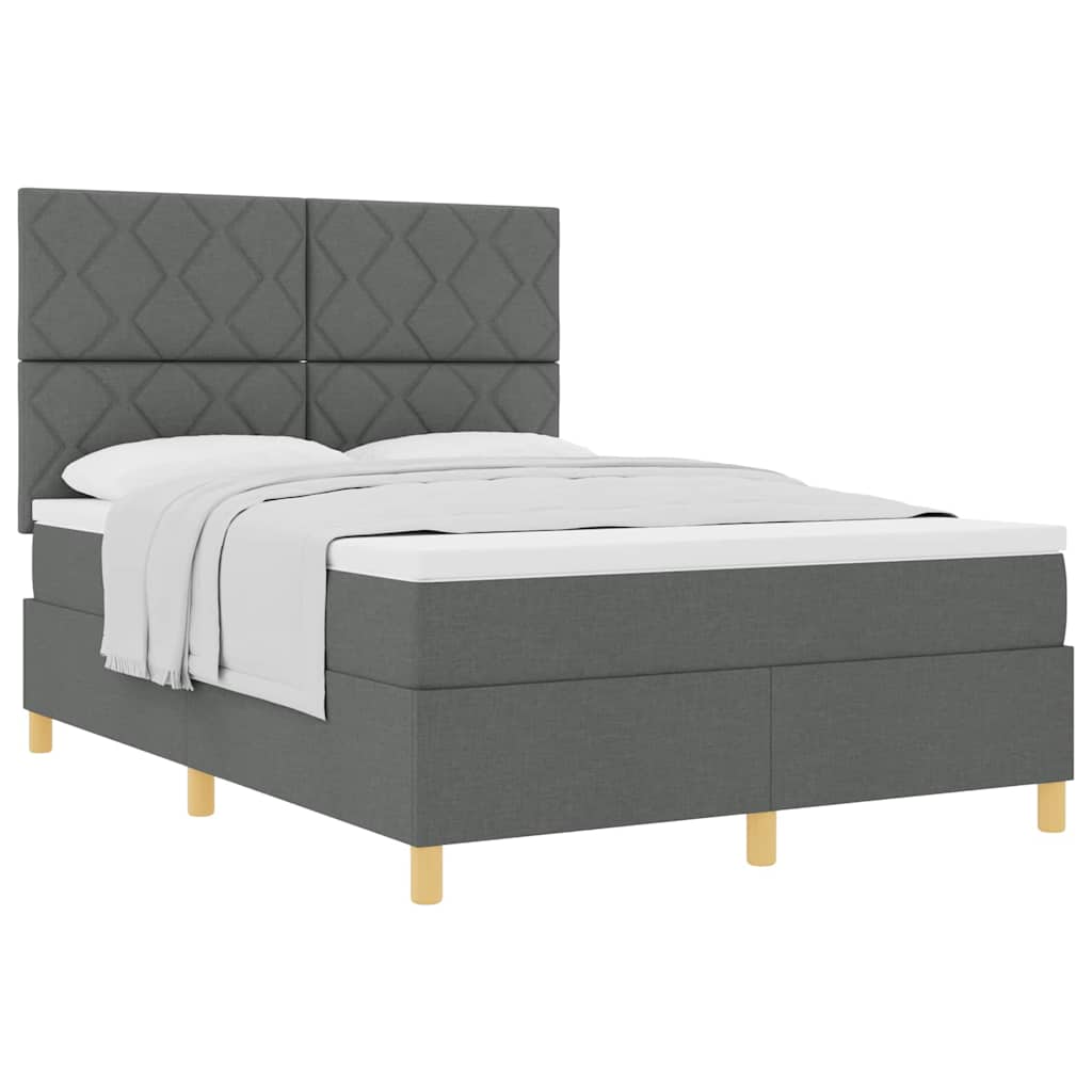 Letto a molle con testiera Grigio scuro 140 x 190 cm Tessuto