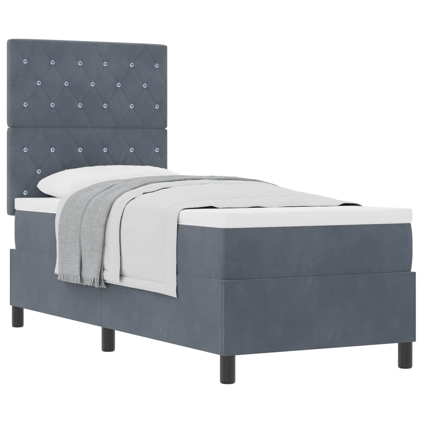 Letto a molle con materasso Grigio scuro 80 x 200 cm Velluto | homemem39