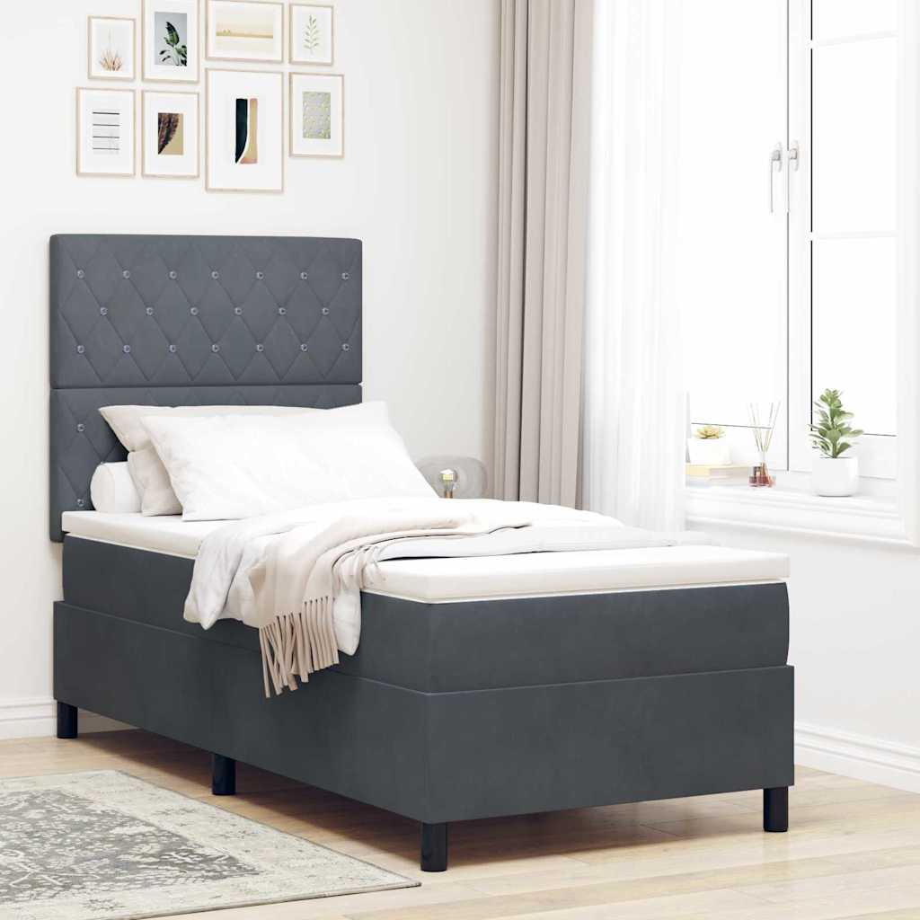 Letto a molle con materasso Grigio scuro 90 x 190 cm Velluto | homemem39