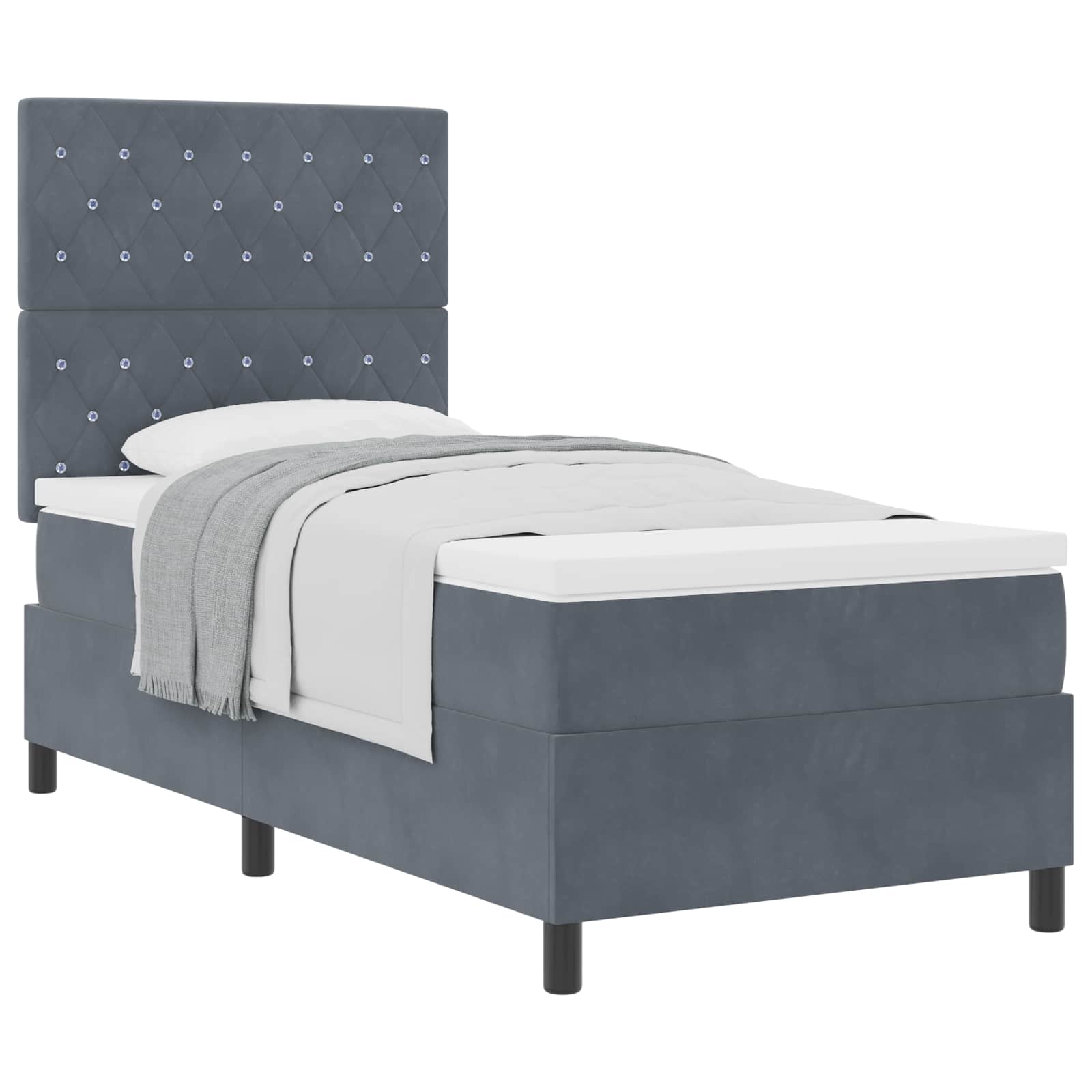 Letto a molle con materasso Grigio scuro 90 x 190 cm Velluto | homemem39