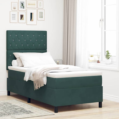 Letto a molle con materasso Verde Scuro 90 x 190 cm Tessuto