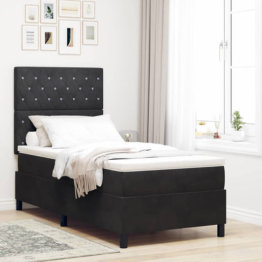 Letto a molle con materasso Nero 90 x 200 cm Velluto