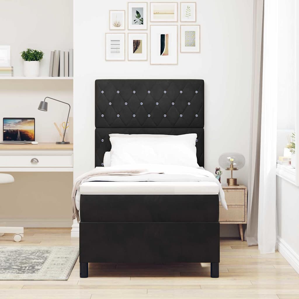 Letto a molle con materasso Nero 100 x 200 cm Velluto | homemem39