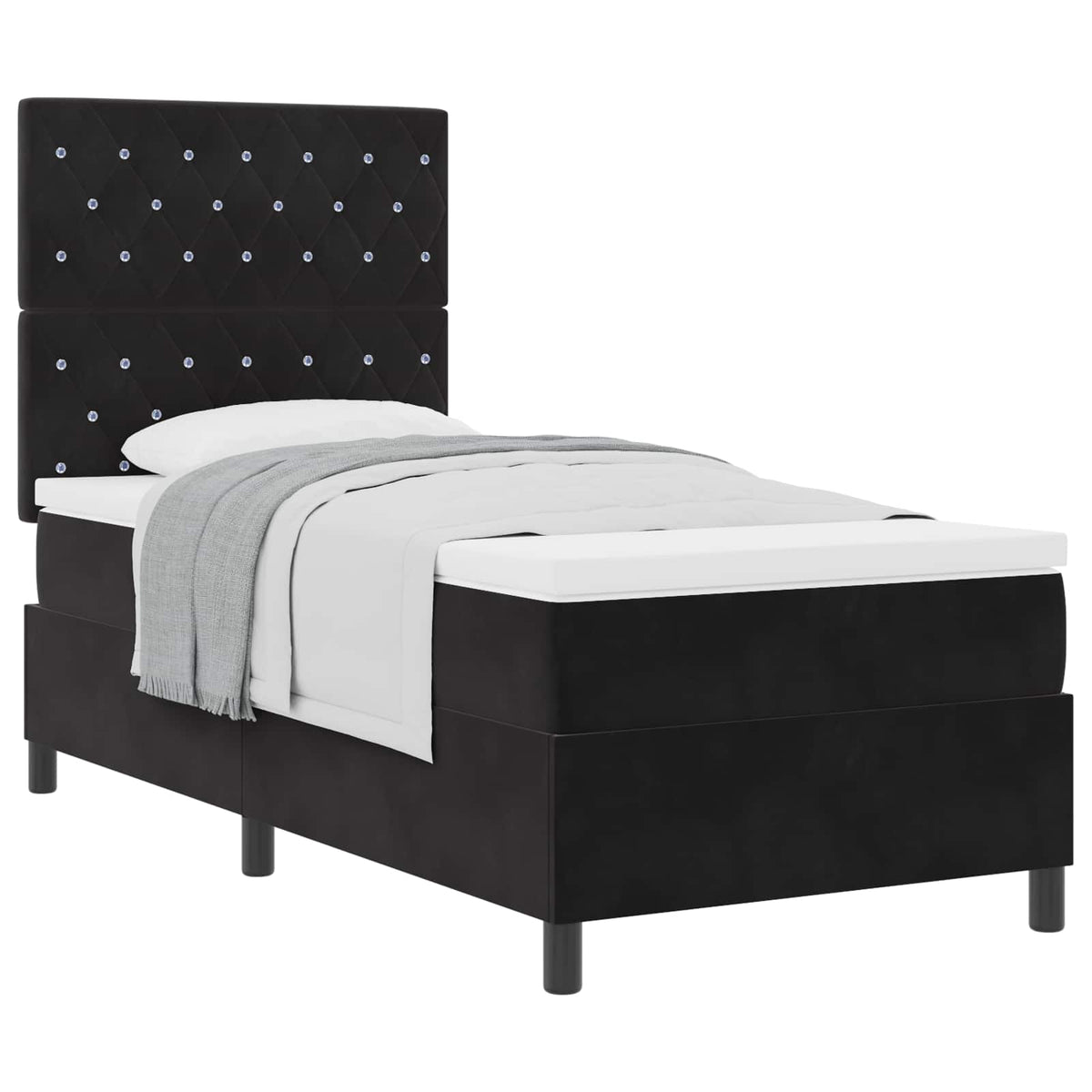 Letto a molle con materasso Nero 100 x 200 cm Velluto | homemem39