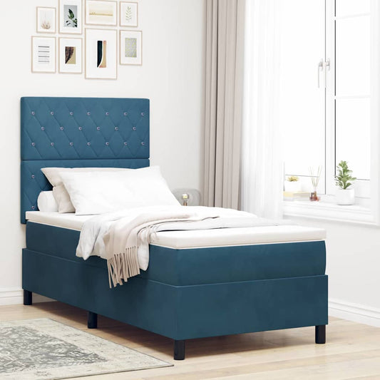 Letto a molle con materasso Blu scuro 100 x 200 cm Velluto