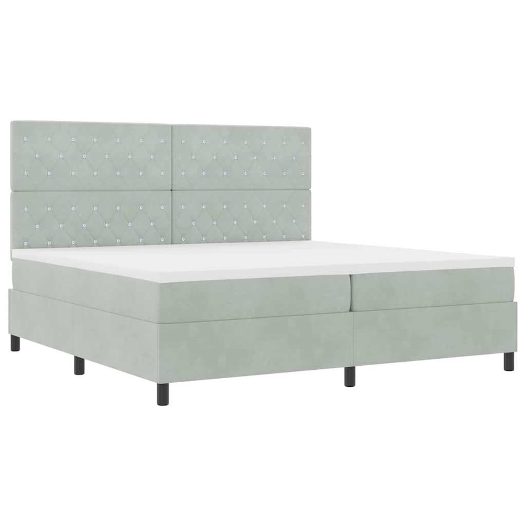 Letto a molle con materasso Grigio chiaro 200 x 200 cm Velluto