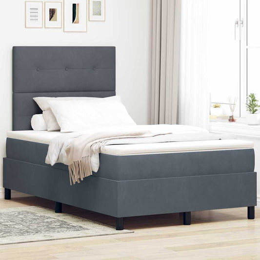 Letto a molle con materasso Grigio scuro 120 x 200 cm Velluto