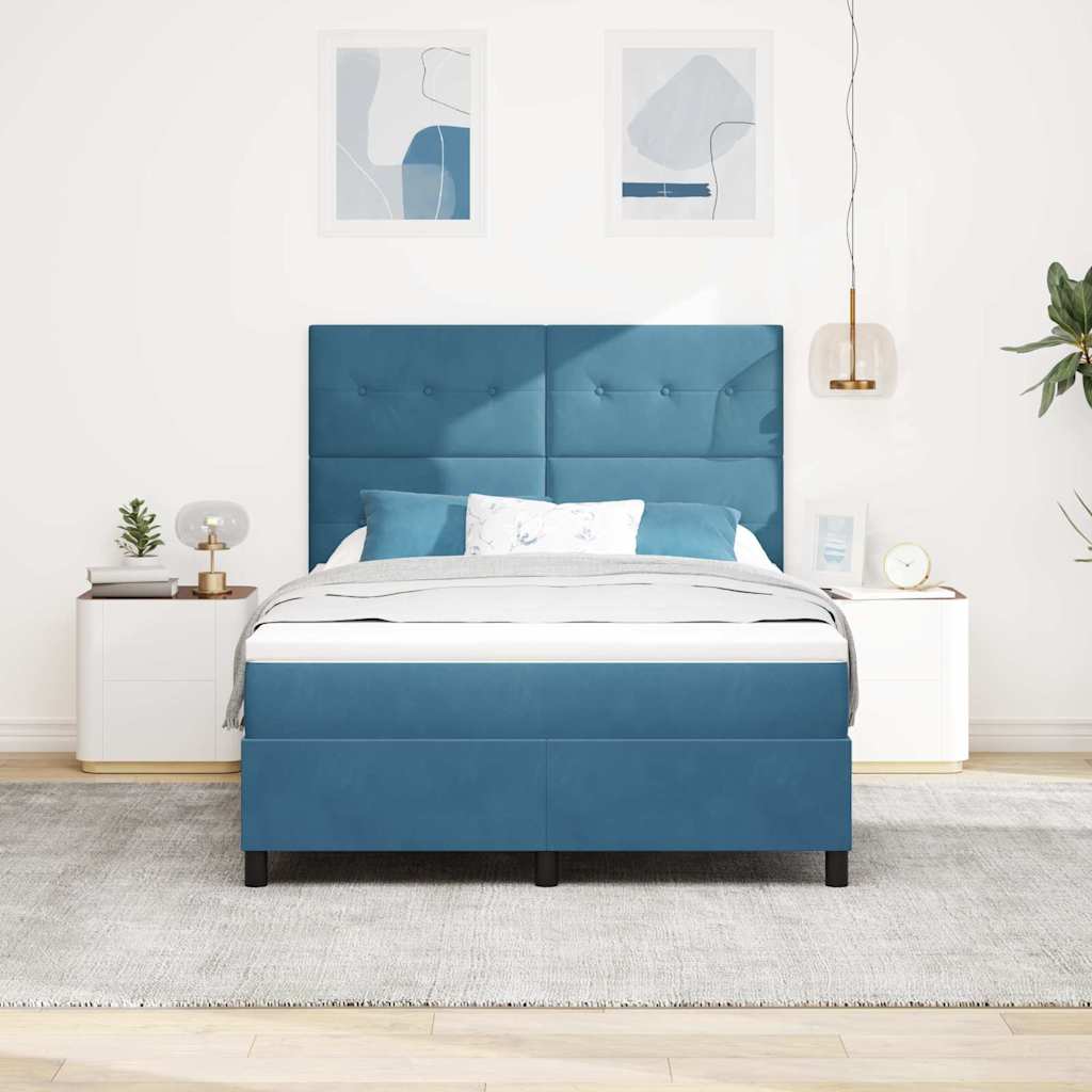 Letto a molle con materasso Blu Scuro 140 x 200 cm Velluto | homemem39