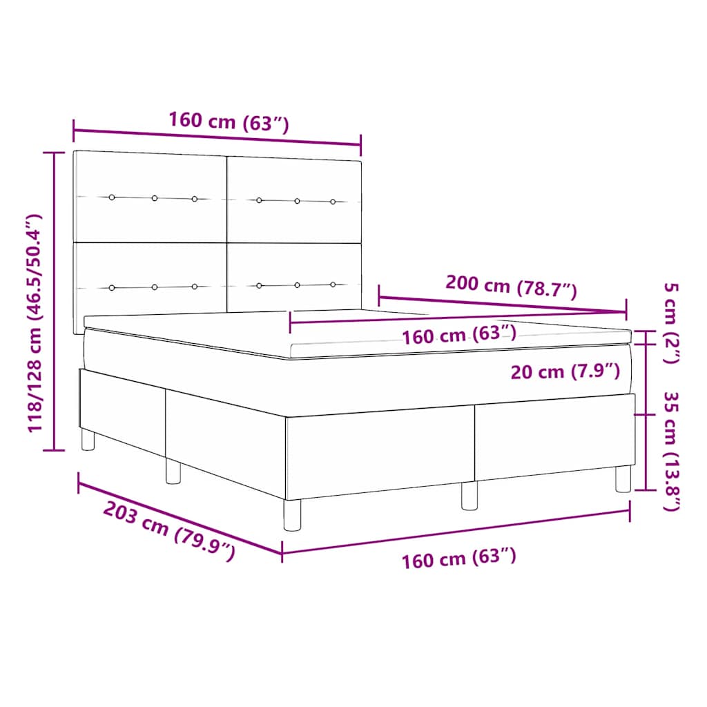 Letto a molle con materasso Grigio scuro 160 x 200 cm Velluto | homemem39