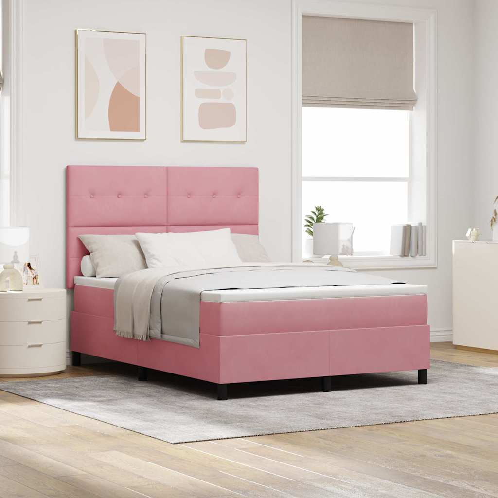 Letto a molle con materasso Rosa 160 x 200 cm Velluto