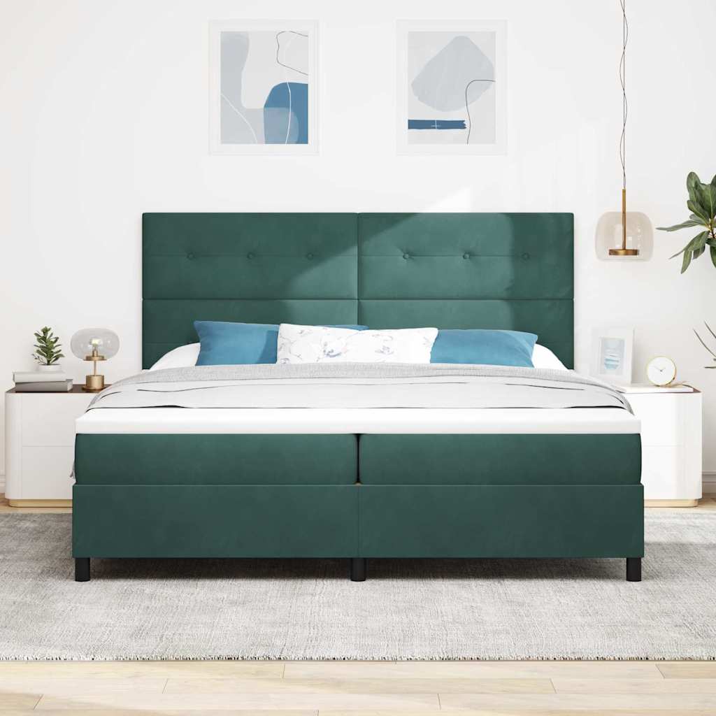 Letto a molle con materasso Verde Scuro 200 x 200 cm Velluto | homemem39
