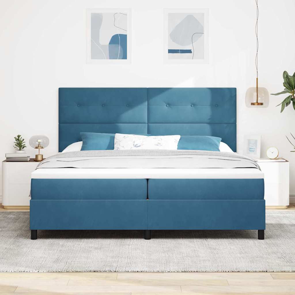 Letto a molle con materasso Blu Scuro 200 x 200 cm Velluto | homemem39