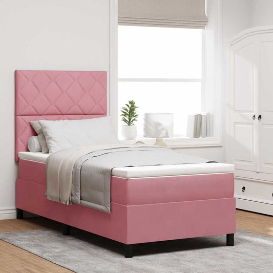 Letto a molle con materasso Rosa 100 x 200 cm Velluto