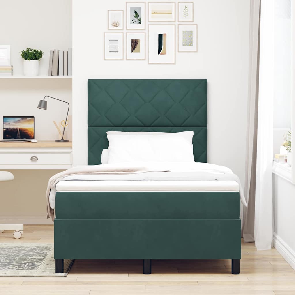 Letto a molle con materasso Verde scuro 120 x 200 cm Velluto