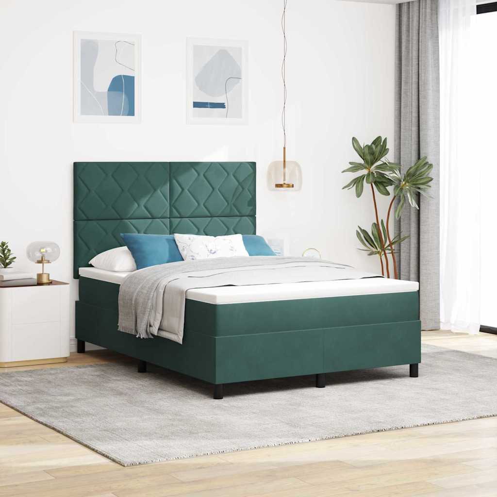 Letto a molle con materasso Verde Scuro 160 x 200 cm Tessuto