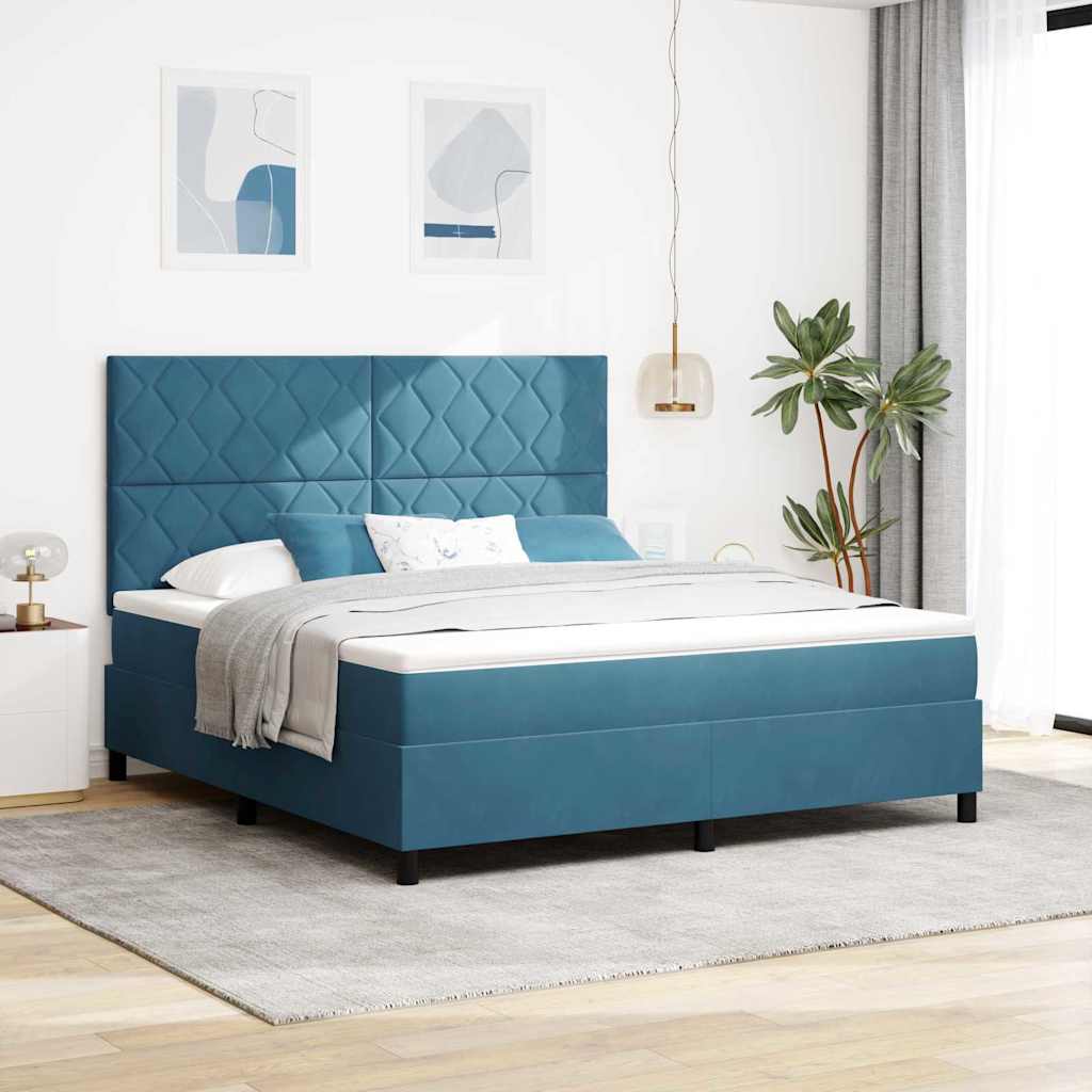 Letto a molle con testiera Blu Scuro 180 x 200 cm Velluto