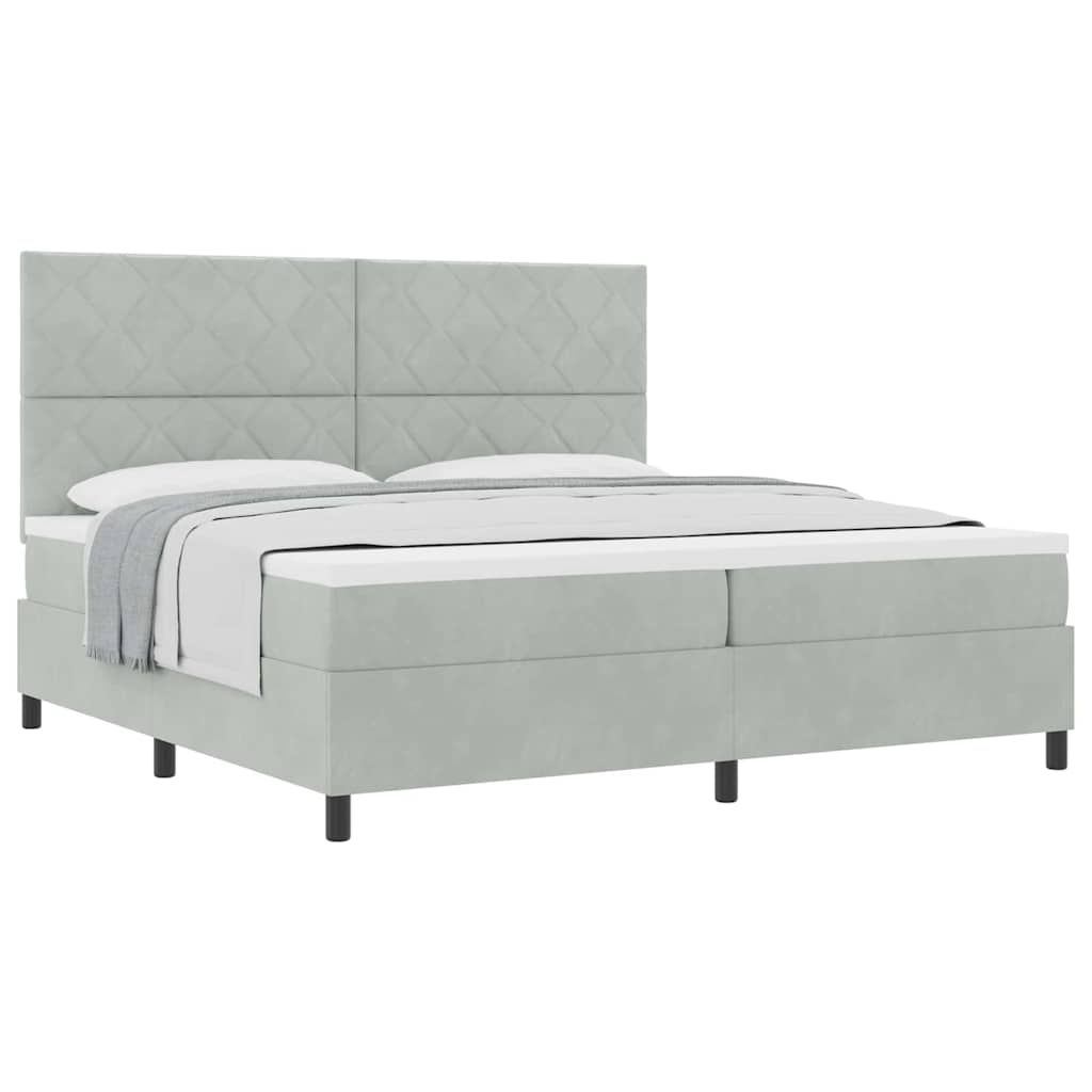 Letto a molle con materasso Grigio chiaro 200 x 200 cm Velluto