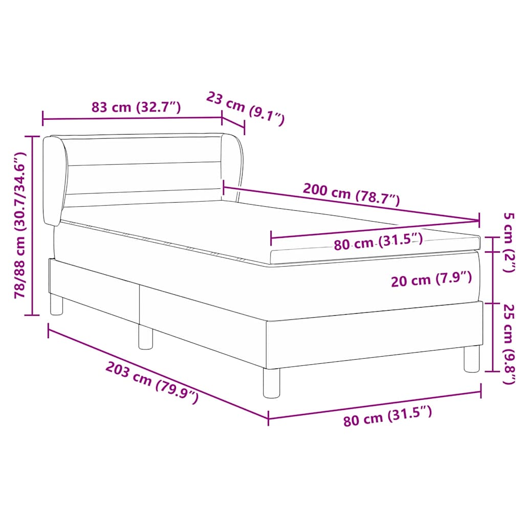 Letto a molle con materasso Grigio scuro 80 x 200 cm Tessuto | homemem39