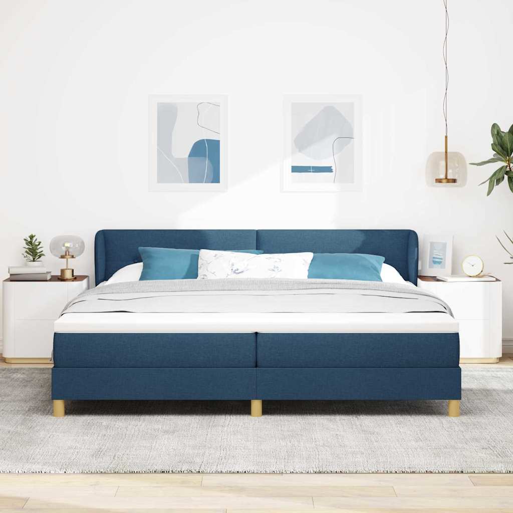Letto a molle con testiera Blu 200 x 200 cm Tessuto | homemem39