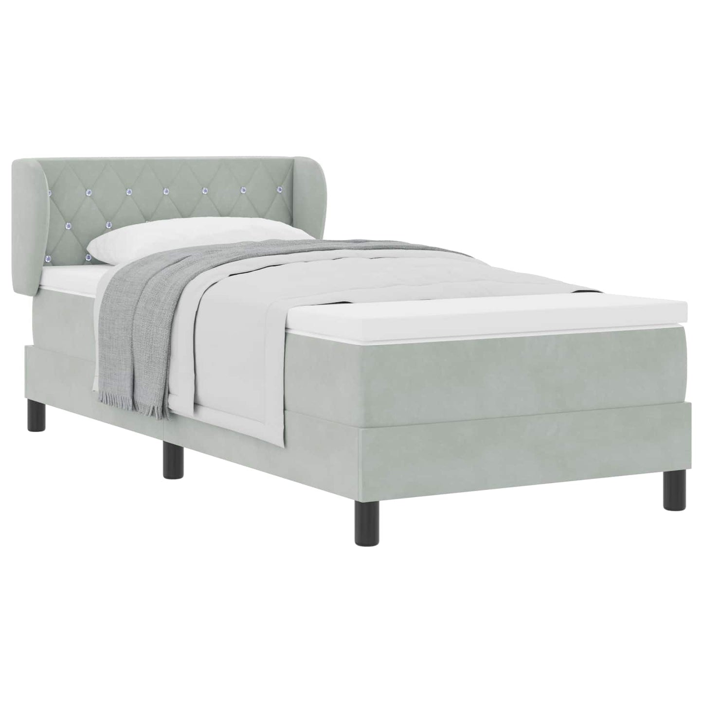 Letto a molle con testiera Grigio chiaro 90 x 190 cm Velluto | homemem39