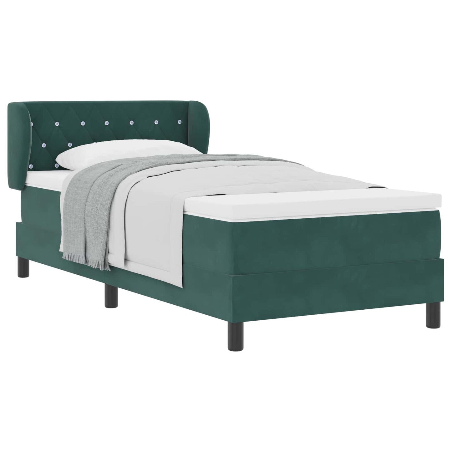 Letto a molle con materasso Verde scuro 90 x 190 cm Velluto