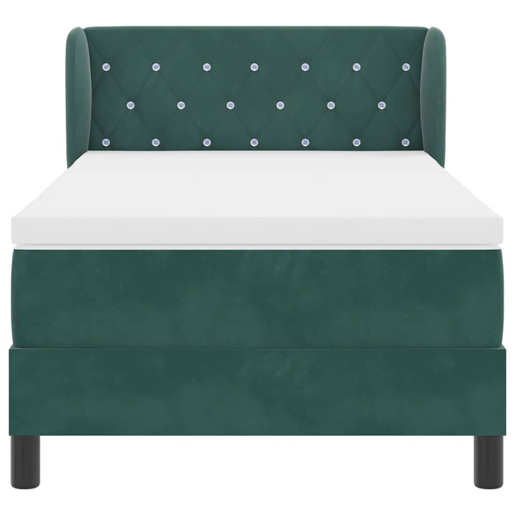 Letto a molle con materasso Verde scuro 90 x 190 cm Velluto