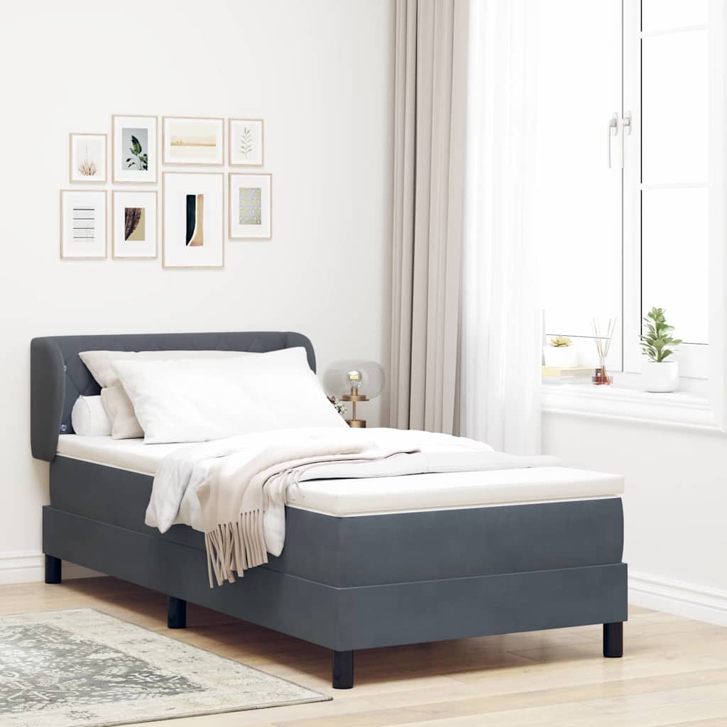 Letto a molle con materasso Grigio scuro 100 x 200 cm Velluto | homemem39