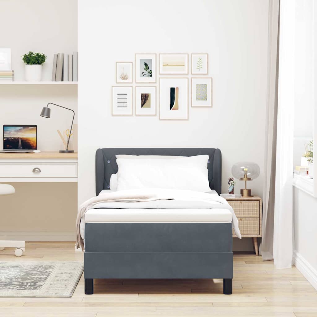 Letto a molle con materasso Grigio scuro 100 x 200 cm Velluto | homemem39
