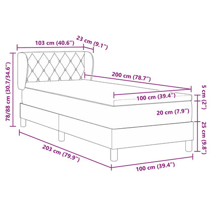 Letto a molle con materasso Grigio scuro 100 x 200 cm Velluto | homemem39