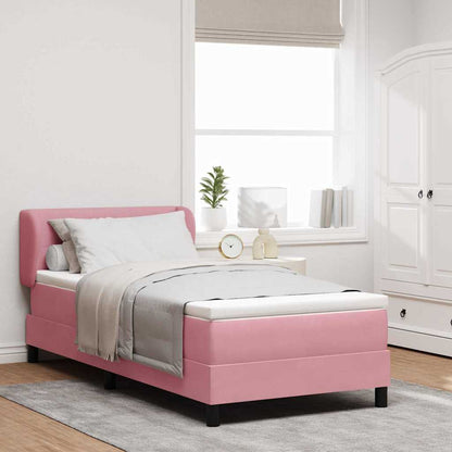 Letto a molle con materasso Rosa 100 x 200 cm Velluto