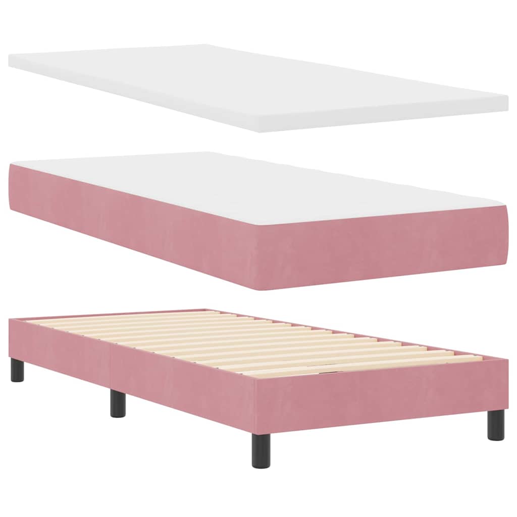 Letto a molle con materasso Rosa 100 x 200 cm Velluto
