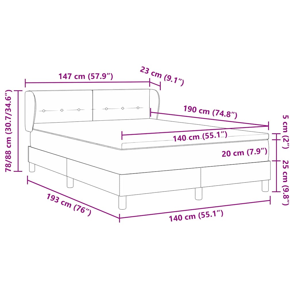 Letto a molle con testiera Grigio scuro 140 x 190 cm Velluto | homemem39